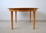 Danish round golden elm, walnut burl and birch end or side table.