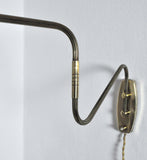 Danish Brass Swing Arm Wall Lamp, 1950s