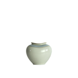 Elegant porcelain vase, light blue and gold on off-white, Denmark 1950s