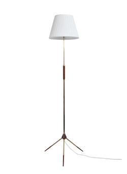 Mid-Century Modern Tripod Floor Lamp in Brass and Teak