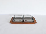 Danish Modern Teak Serving Tray with Glass Bowls by Wiggers, Denmark, 1960s