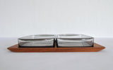 Danish Modern Teak Serving Tray with Glass Bowls by Wiggers, Denmark, 1960s