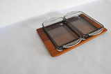 Danish Modern Teak Serving Tray with Glass Bowls by Wiggers, Denmark, 1960s
