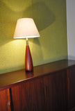Danish turned teak table lamp