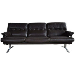 Dark brown leather and chrome 3 seater sofa by Arne Norell