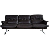 Dark brown leather and chrome 3 seater sofa by Arne Norell