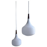 Holmegaard minimalistic hanging lamp in opaline glass and teak, set of 2