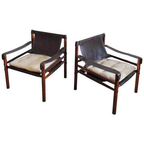 Arne Norell rosewood and leather lounge chairs model Sirocco, set of 2