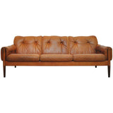 Scandinavian Cognac brown Leather and Rosewood 3 seater sofa