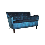 Elegant early midcentury curved sofa in blue velvet new upholstery