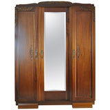 French Art Deco Three-Door Cabinet with Faceted Mirror