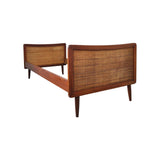 Scandinavian Modern Teak Bed with Woven Cane Head and Footboard