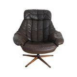 Danish Leather Swivel Lounge Chair by H.W. Klein for Bramin