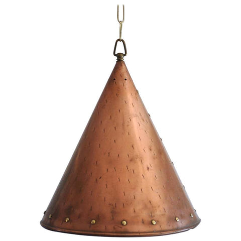 Cone Shaped Handcrafted Copper Pendant from Denmark, 1970s