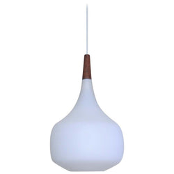 Scandinavian Modern Holmegaard Opaline Glass and Teak Pendant