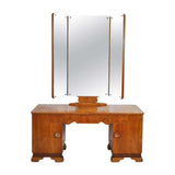 Danish Art Deco Vanity Desk with Tri-Folding Mirrors, 1930s