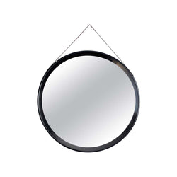 Danish Round Mirror with Leather Strap, 1980s