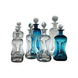 Holmegaard "Klukflasker", Set of 7 Mouth Blown Cluck Bottles or Decanters