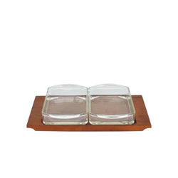 Danish Modern Teak Serving Tray with Glass Bowls by Wiggers, Denmark, 1960s