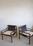 Arne Norell rosewood and leather lounge chairs model Sirocco