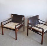 Arne Norell rosewood and leather lounge chairs model Sirocco