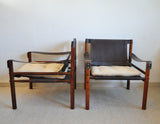 Arne Norell rosewood and leather lounge chairs model Sirocco