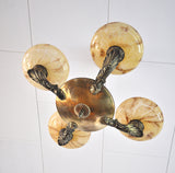 Danish Art Deco Brass and Opaline Glass Chandelier, 1930s