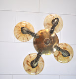 Danish Art Deco Brass and Opaline Glass Chandelier, 1930s