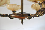 Danish Art Deco Brass and Opaline Glass Chandelier, 1930s
