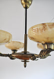Danish Art Deco Brass and Opaline Glass Chandelier, 1930s