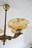 Danish Art Deco Brass and Opaline Glass Chandelier, 1930s