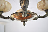 Danish Art Deco Brass and Opaline Glass Chandelier, 1930s