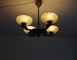 Danish Art Deco Brass and Opaline Glass Chandelier, 1930s