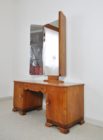 Danish Art Deco Vanity Desk with Tri Folding Mirrors 1930s