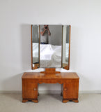 Danish Art Deco Vanity Desk with Tri-Folding Mirrors, 1930s