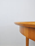 Danish round golden elm, walnut burl and birch end or side table. 