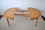 Danish round golden elm, walnut burl and birch end or side table. 