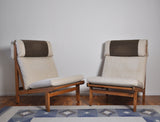 Pair of Danish Lounge Chairs in Pitch Pine by Bernt Petersen