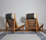 Pair of Danish Lounge Chairs in Pitch Pine by Bernt Petersen