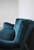 Elegant early midcentury curved sofa in blue velvet new upholstery