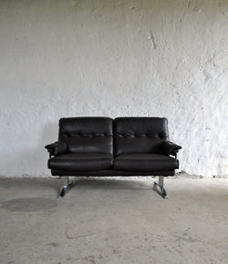 Dark brown leather and chrome 2 seater sofa by Arne Norell