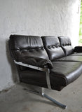 Dark brown leather and chrome 3 seater sofa by Arne Norell