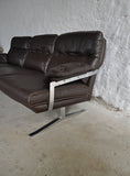 Dark brown leather and chrome 3 seater sofa by Arne Norell