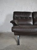 Dark brown leather and chrome 3 seater sofa by Arne Norell