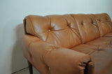 Scandinavian Cognac brown Leather and Rosewood 3 seater sofa