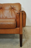 Scandinavian Cognac brown Leather and Rosewood 3 seater sofa