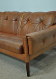 Scandinavian Cognac brown Leather and Rosewood 3 seater sofa