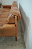 Scandinavian Cognac brown Leather and Rosewood 3 seater sofa