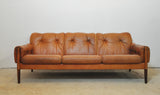 Scandinavian Cognac brown Leather and Rosewood 3 seater sofa