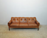 Scandinavian Cognac brown Leather and Rosewood 3 seater sofa